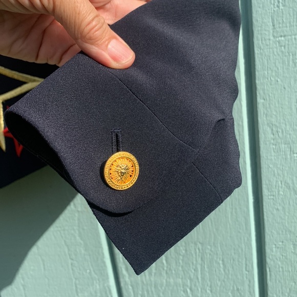 Silk navy star embroidered crop jacket - Picture 7 of 16